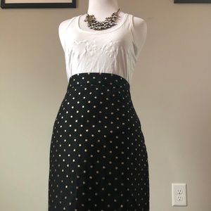 Jcrew black and gold polka dot pencil skirt